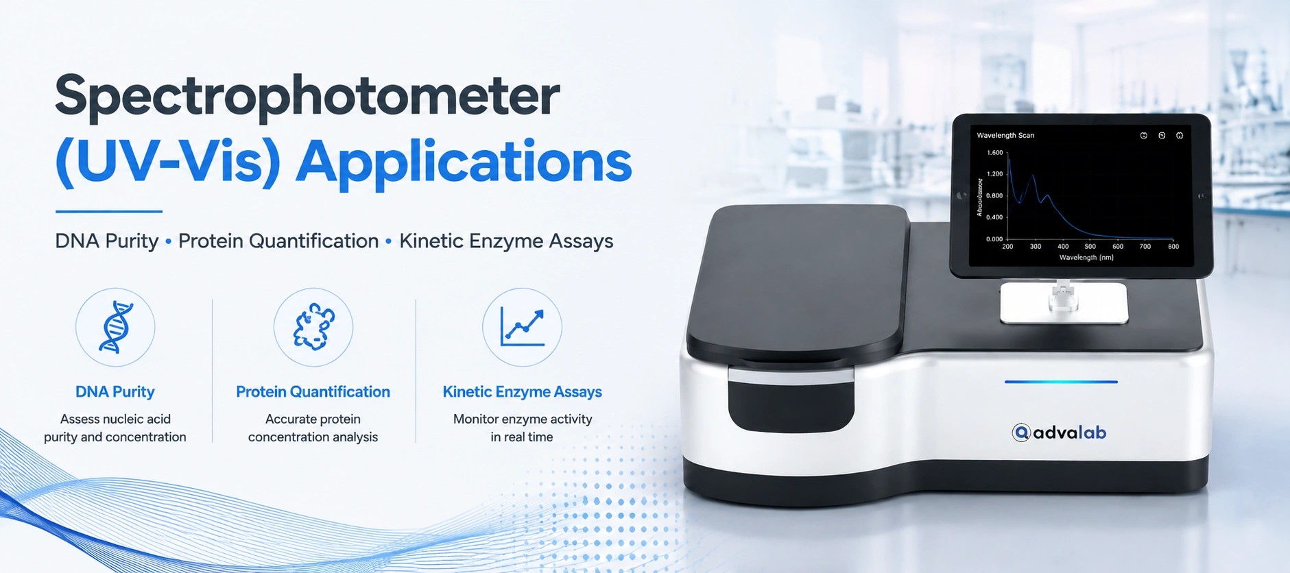 Spectrophotometer UV Vis Applications  DNA Purity Protein Quantification and Kinetic Enzyme Assays