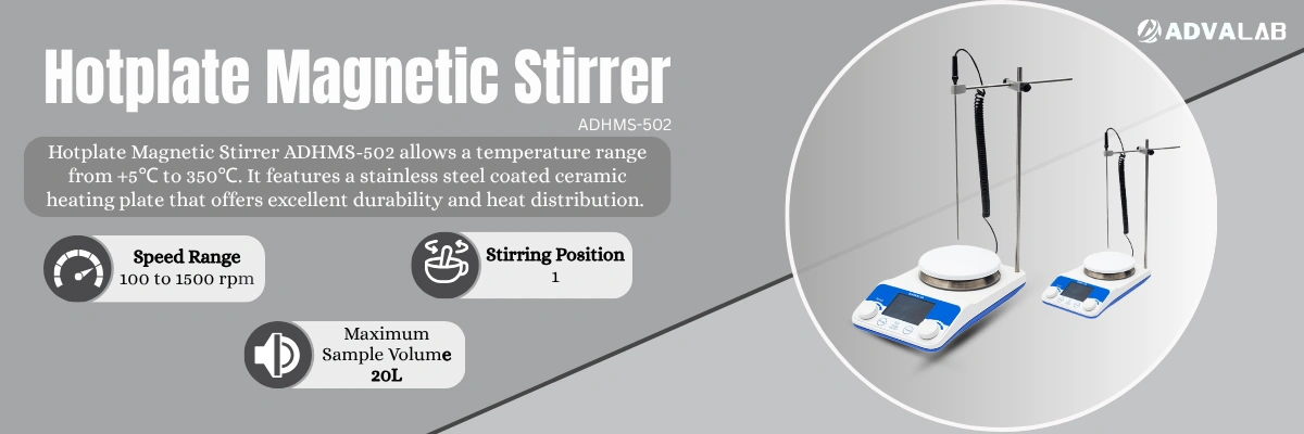 Hotplate Magnetic Stirrer ADHMS-502 | Speed Range 100 to 1500 rpm | Stirring Position 1