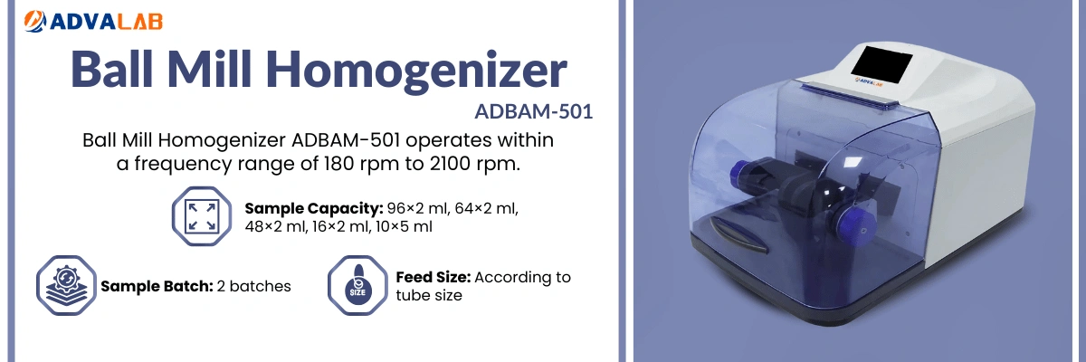 Ball Mill Homogenizer ADBAM-501 | Sample Capacity 96×2 ml 64×2 ml 48×2 ml 16×2 ml 10×5 ml | Sample Batch 2 batches