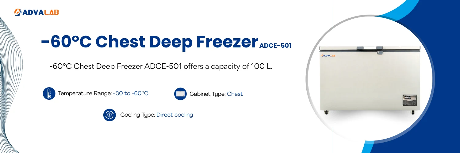 -60 °C Chest Deep Freezer ADCE 501 | Capacity	100 L | Temperature Range	-30 to -60°C