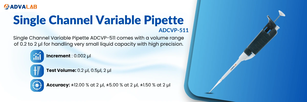 Single Channel Variable Pipette ADCVP-511|Inncrement:0.002 µl|Test Volume:0.2 µl 0.5 µl 2 µl