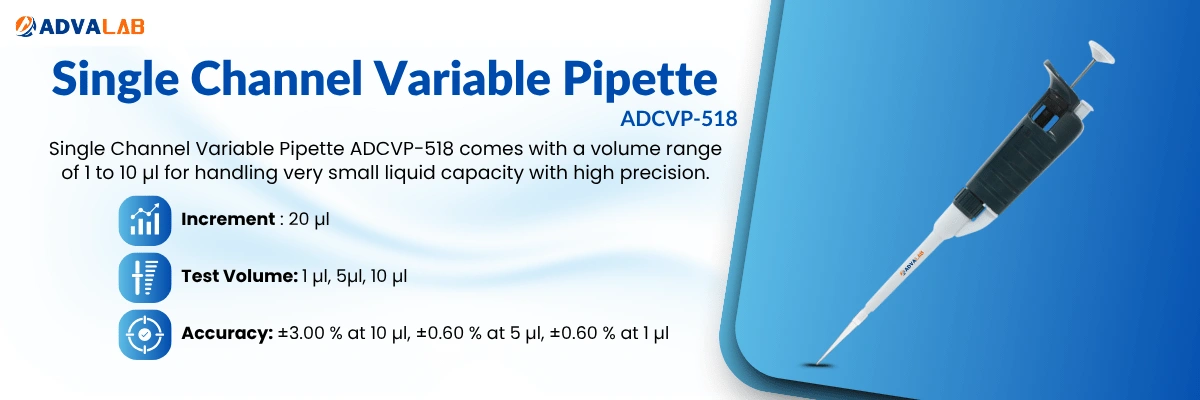 Single Channel Variable Pipette ADCVP-518|ncrement:20 µl|Test Volume: 1 µl 5 µl 10 µl