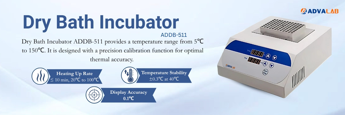 Dry Bath Incubator ADDB-511 | Heating Up Rate ≤ 10 min, 20℃ to 100℃ | Temperature Stability ±0.3℃ at 40℃