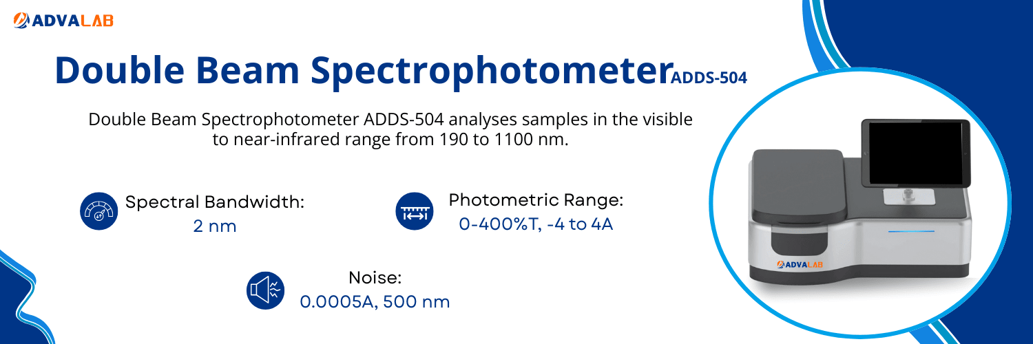Double Beam Spectrophotometer ADDS-504|Spectral Bandwidth:2 nm|Photometric Range:0-400%T, -4 to 4A
