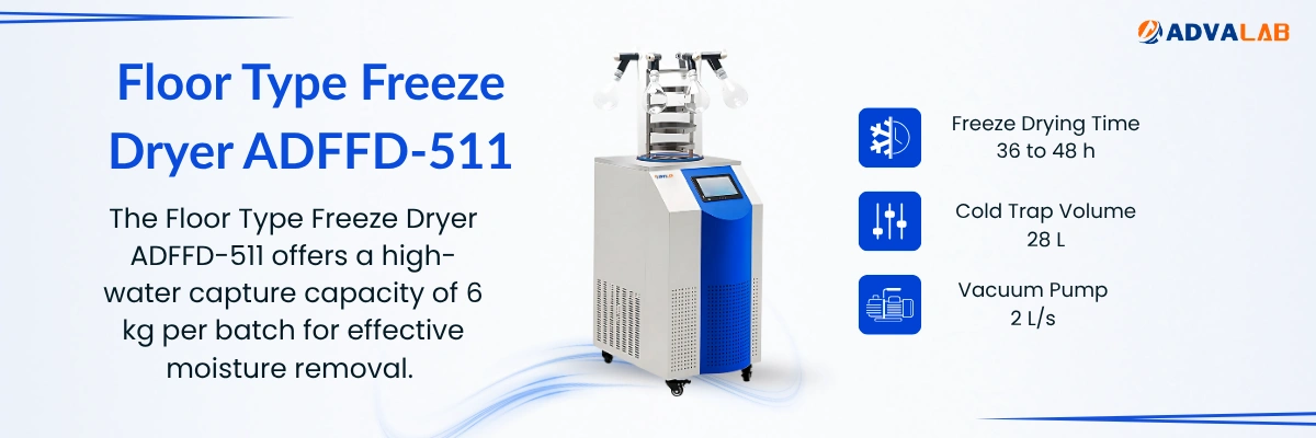 Floor Type Freeze Dryer ADFFD-511 | Cold Trap Temperature ≤ -60℃ | Freeze Drying Time 36 to 48 h 