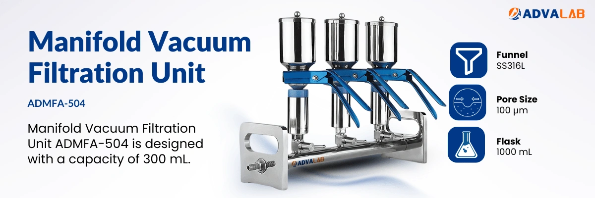 Manifold Vacuum Filtration Unit ADMFA-504 | Funnel SS316L | Pore Size 100 μm
