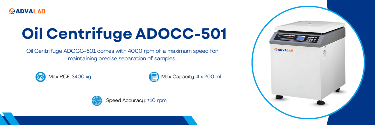 Oil Centrifuge ADOCC-501|Max RCF:3400 xg|Max Capacity:4 x 200 ml