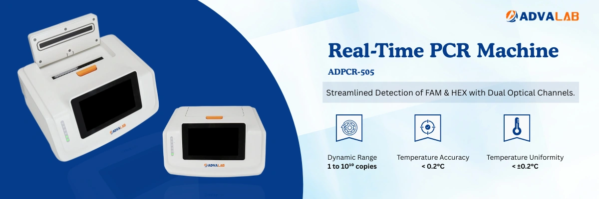 Real-Time PCR Machine ADPCR-505 | Fluorescent Channels	2 CH1: FAM/SYBR Green I CH2: HEX/JOE/VIC | Sensitivity 1 copy