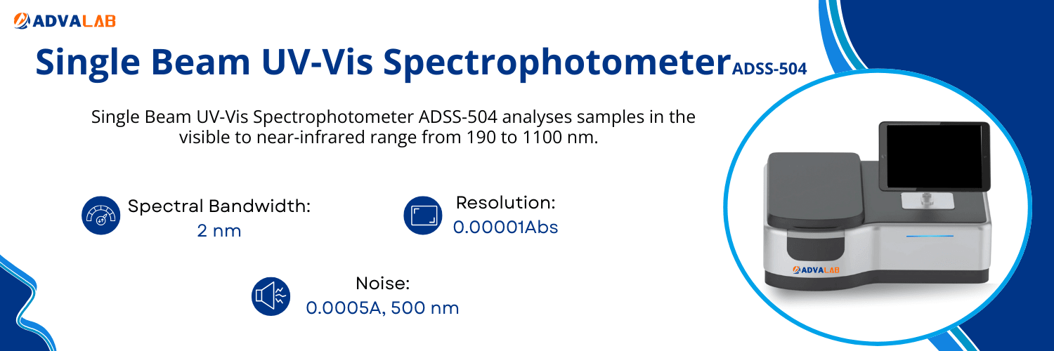 Single Beam UV-Vis Spectrophotometer ADSS-504|Spectral Bandwidth:2 nm|Resolution:0.00001Abs