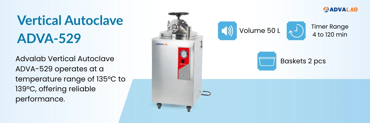 Vertical Autoclave ADVA-529 | Volume: 50 L | Maximum Working Temperature: 135°C to 139°C